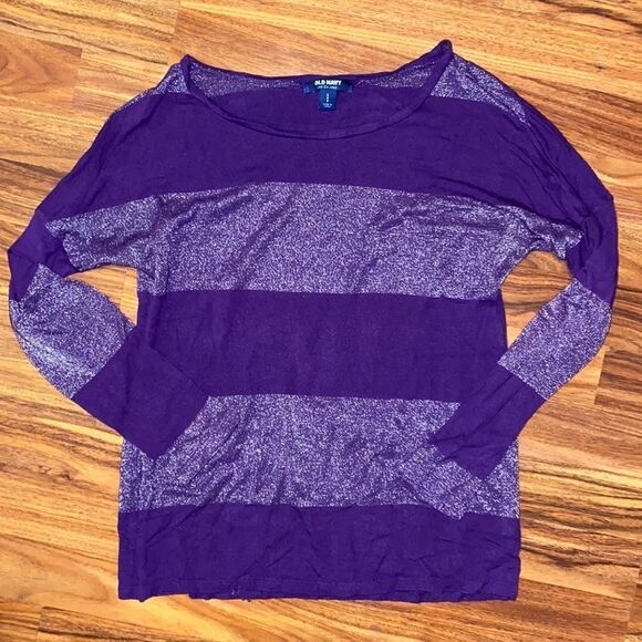 Old Navy Purple Striped Shimmery Top Long Sleeve - Picture 1 of 4